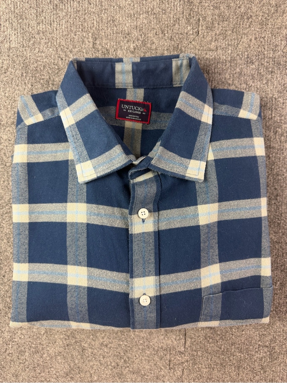 Untuckit Mens 100% Cotton Long Sleeve Flannel Plaid Shirt Size XXL Blue/Gray